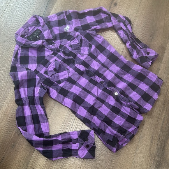 Fox Purple and Black Plaid Long Sleeve Shirt - Picture 2 of 6